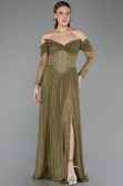 Robe de Soirée Longue Dantelle Kaki ABU5945