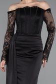 Robe Queue de Poisson Longue Satin Noir ABU5949
