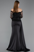Robe Queue de Poisson Longue Satin Noir ABU5949