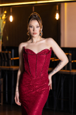 Robe De Soirée Dantelle Longue Rouge Bordeaux ABU5815