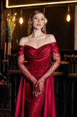 Robe de Soirée Longue Perlé Rouge Bordeaux ABU5934