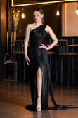 Robe de Soirée Longue Mousseline Noir ABU5946