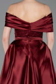 Robe de Soirée Longue Perlé Rouge Bordeaux ABU5400