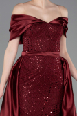 Robe de Soirée Longue Perlé Rouge Bordeaux ABU5400