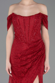 Robe de Soirée Longue Dantelle Rouge Bordeaux ABU5973