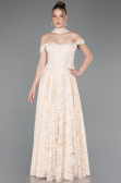 Robe de Soirée Longue Dantelle Beige ABU5942