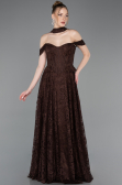 Robe de Soirée Longue Dantelle Brun ABU5942