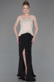 Robe de Soirée Longue Mousseline Noir-Beige ABU5753