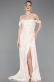 Robe de Soirée Longue Mousseline Beige ABU5974