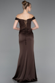 Robe de Soirée Longue Satin Brun ABU5976