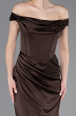 Robe de Soirée Longue Satin Brun ABU5976