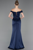 Robe de Soirée Longue Satin Bleu Marine ABU5976