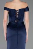 Robe de Soirée Longue Satin Bleu Marine ABU5976