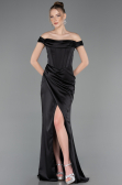 Robe de Soirée Longue Satin Noir ABU5976