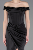 Robe de Soirée Longue Satin Noir ABU5976