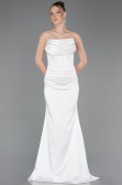 Robe de Soirée Longue Satin Blanc ABU5944