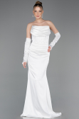 Robe de Soirée Longue Satin Blanc ABU5944
