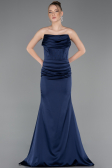 Robe de Soirée Longue Satin Bleu Marine ABU5944