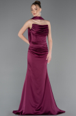Robe de Soirée Longue Satin Prune ABU5944