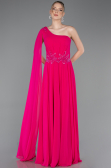 Robe de Soirée Longue Mousseline Fushia ABU5984