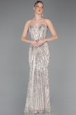 Robe de Soirée Longue Squameuse Beige ABU5978