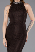 Robe de Soirée Longue Dantelle Brun ABU5987