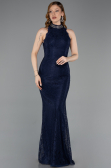 Robe de Soirée Longue Dantelle Bleu Marine ABU5987