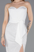 Robe de Soirée Longue Perlé Blanc ABU5988