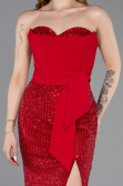Robe de Soirée Longue Perlé Rouge ABU5988