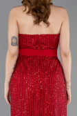 Robe de Soirée Longue Perlé Rouge ABU5988