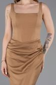 Robe de Soirée Longue Satin Bronze ABU5990