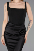 Robe de Soirée Longue Satin Noir ABU5990