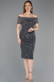 Robe De Soirée Midi Perlé Anthracite ABK2592