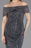Robe De Soirée Midi Perlé Anthracite ABK2592