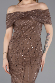 Robe De Soirée Midi Perlé Cuivre ABK2592