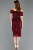 Robe De Soirée Midi Perlé Rouge Bordeaux ABK2592