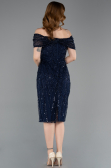 Robe De Soirée Midi Perlé Bleu Marine ABK2592