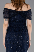 Robe De Soirée Midi Perlé Bleu Marine ABK2592