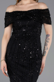 Robe De Soirée Midi Perlé Noir ABK2592