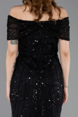 Robe De Soirée Midi Perlé Noir ABK2592