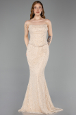Robe Queue de Poisson Longue Dantelle Beige ABU5993
