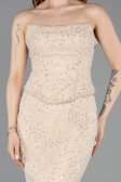 Robe Queue de Poisson Longue Dantelle Beige ABU5993