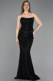 Robe Queue de Poisson Longue Dantelle Noir ABU5993