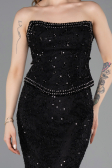 Robe Queue de Poisson Longue Dantelle Noir ABU5993