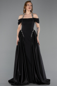 Robe de Soirée Longue Satin Noir ABU5995