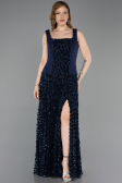 Robe de Soirée Longue Squameuse Bleu Marine ABU5986