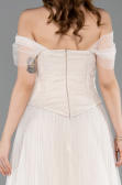 Robe de Soirée Longue Dantelle Beige ABU5996