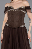 Robe de Soirée Longue Dantelle Brun ABU5996