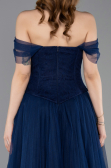 Robe de Soirée Longue Dantelle Bleu Marine ABU5996
