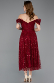 Robe De Soirée Midi Perlé Rouge Bordeaux ABK2594